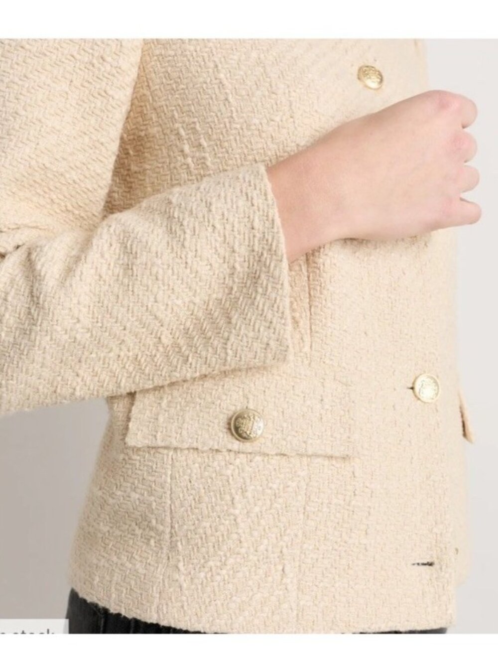 Quince Womens Size Large Stretch Tweed Collarless Jacket Ivory Coast Long Sleeve - Picture 14 of 16